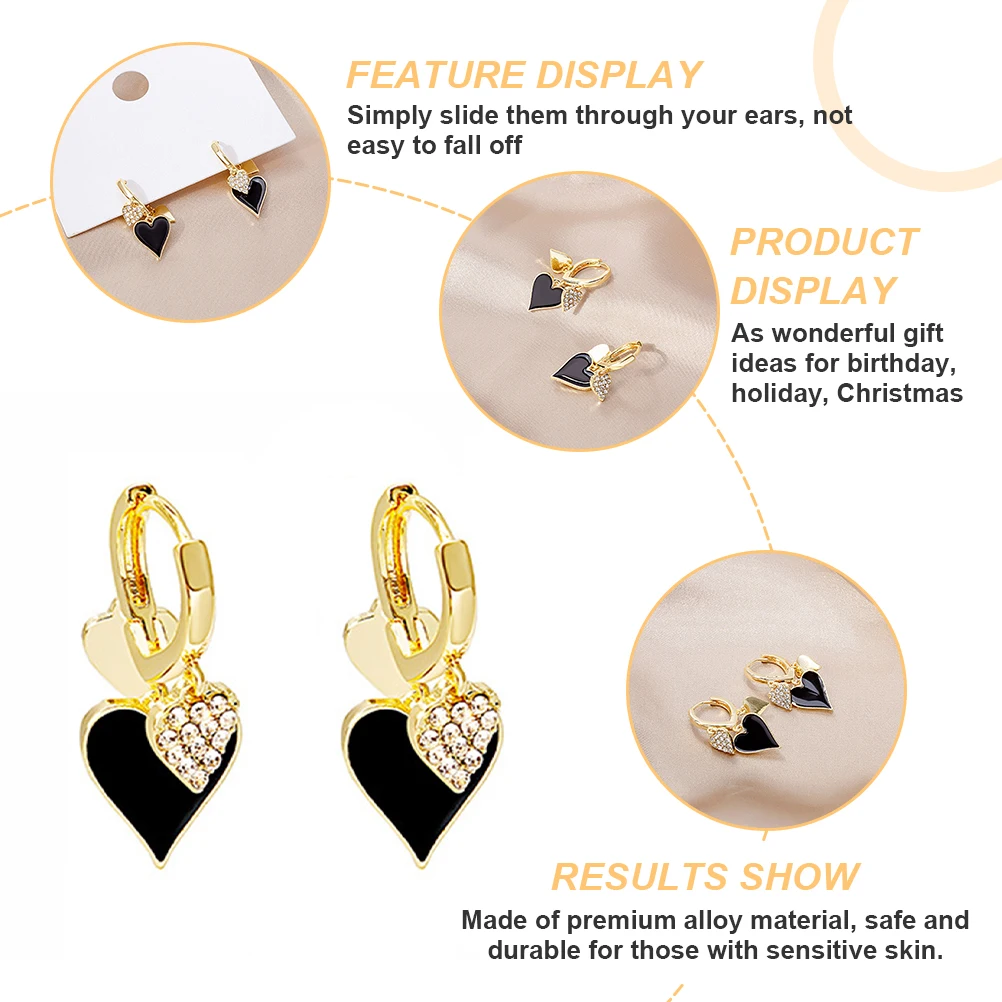 Pendientes colgantes de diamantes de imitación con forma de corazón y borlas de espadas para mujer, aleación premium antioxidante, regalos seguros para la piel sensible, cumpleaños de San Valentín