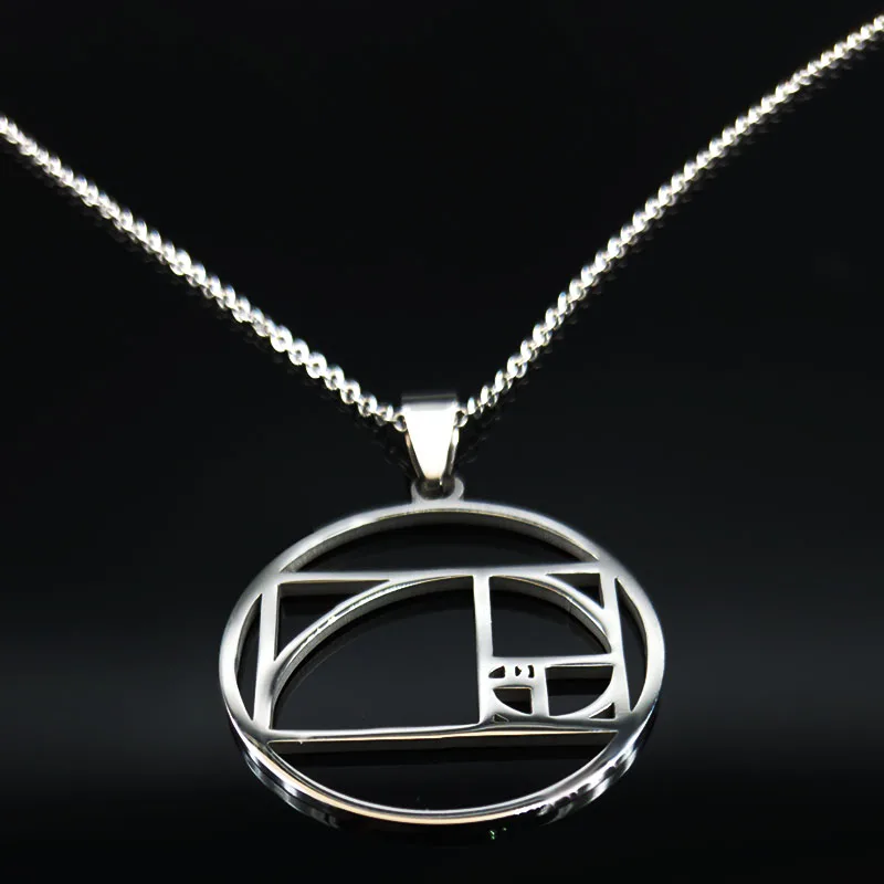 Metatron's Cube Stainless Steel Necklaces Fibonacci Spiral Circle Triangle Golden Ratio Geometry Necklaces jewelry collier