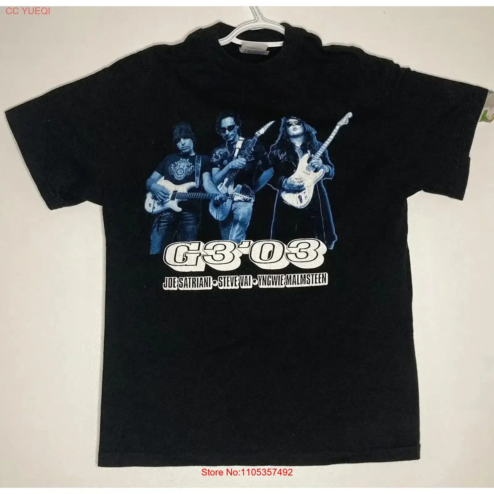 Camiseta de la gira de conciertos de 2003 de G3 Joe Satriani Steve Vai Yngwie Malmsteen, talla mediana, estilo vintage, lavada, suave, para uso diario.