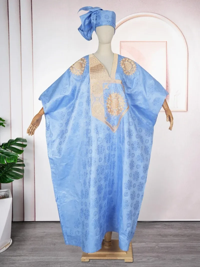 

African Traditional Bazin Dresses for Women Plus Size Muslim Wedding Party Evening Gown Dashiki Embroidery Robe Africa Clothing