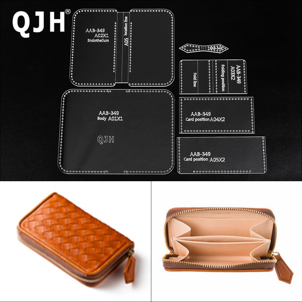 QJH Three-Compartment Handbag wallet,Transparent Acrylic/Kraft Paper with Holes DIY Leather Handmade Craft Template,Special Gift