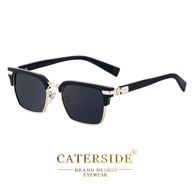 CATERSIDE Punk Quadratische Sonnenbrille Herren Metall Halbrahmen Mode Damen Sonnenbrillen Reise Party Business UV400 Marken-Brillen – Detail 14