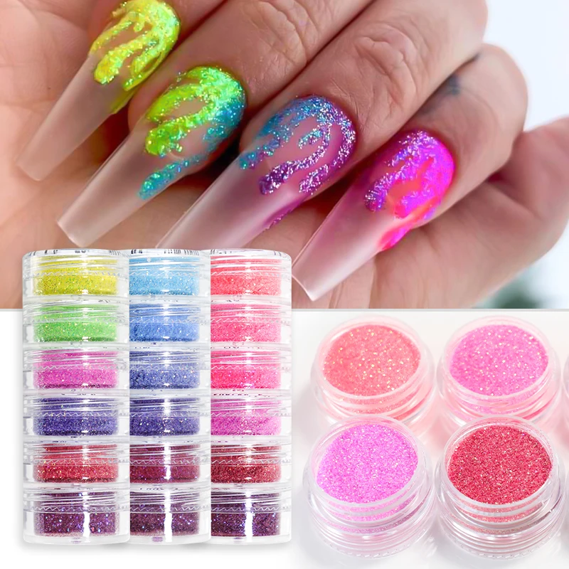 6 Colors/set Sugar Nail Glitter Shining Colorful Powder Candy Coat White Black Pigment Dust Nails Art Decorations DIY Supplies