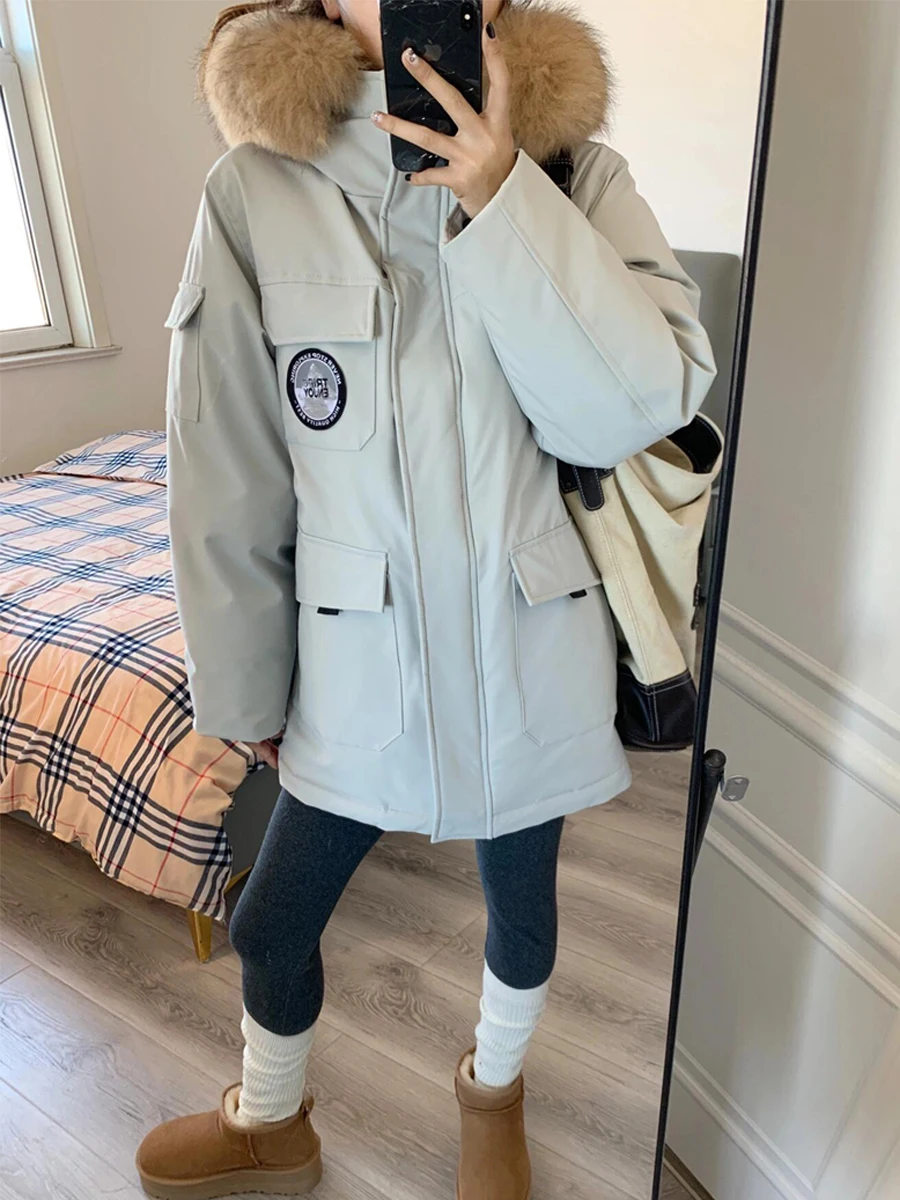 

Women's Workwear Cotton Jaet Long Thiened Fur Collar Parka Loose Winter Coat Korean Sle Commute Polyester Fiber