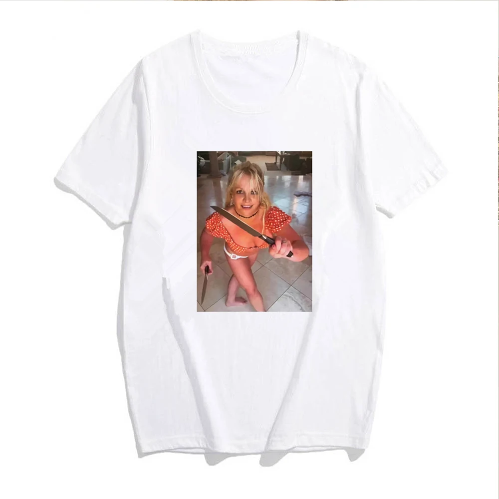 Britney Spears Dances While Holding Knives shirt Funny Harajuku print shirt Women\'s crew neck Britney merch shirt concert tee