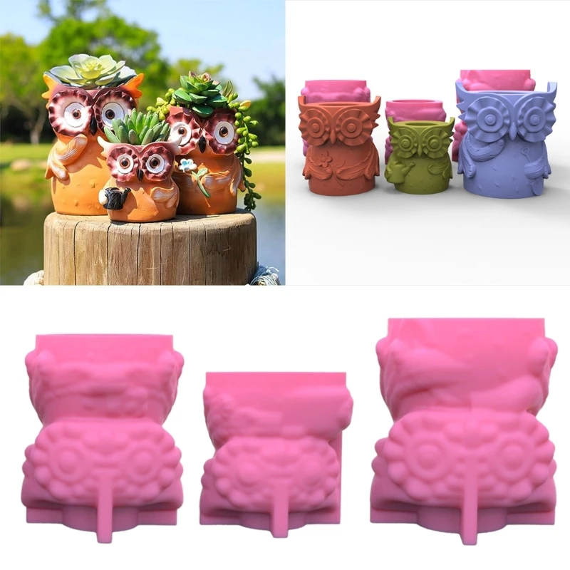 

DIY Silicone Owl Mom Dad Flower Pot Storage Box Mold for Succulent Plant Decor R3MC