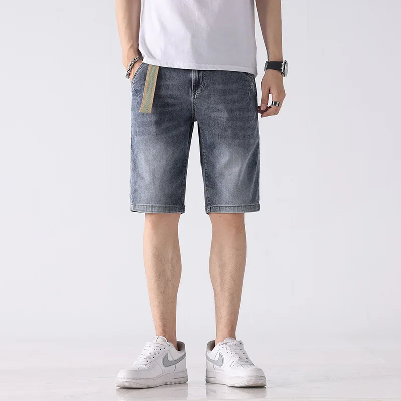 Denim Shorts Men's Summer Thin Loose Casual Cropped Pants Fashion Embroidered Printed Washed Stretch Soft Middle Pants