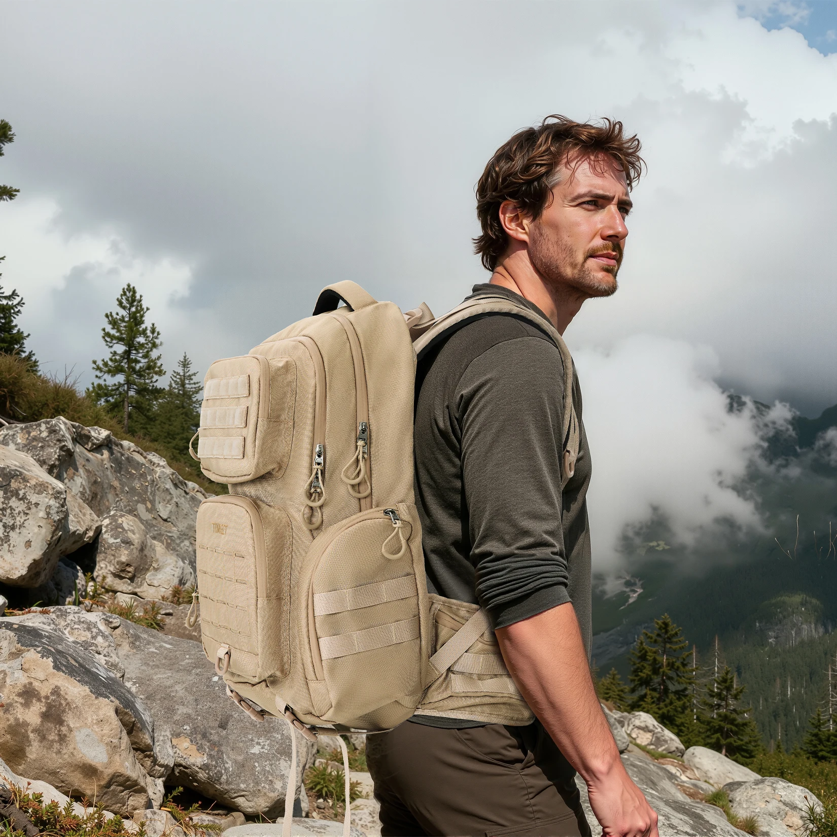 Timeet التكتيكية الرياضة الرحلات الصيد الصيد التخييم حقيبة ترحال على ظهره الرجال مقاوم للماء حقيبة التسلق 17 بوصة محمول على ظهره