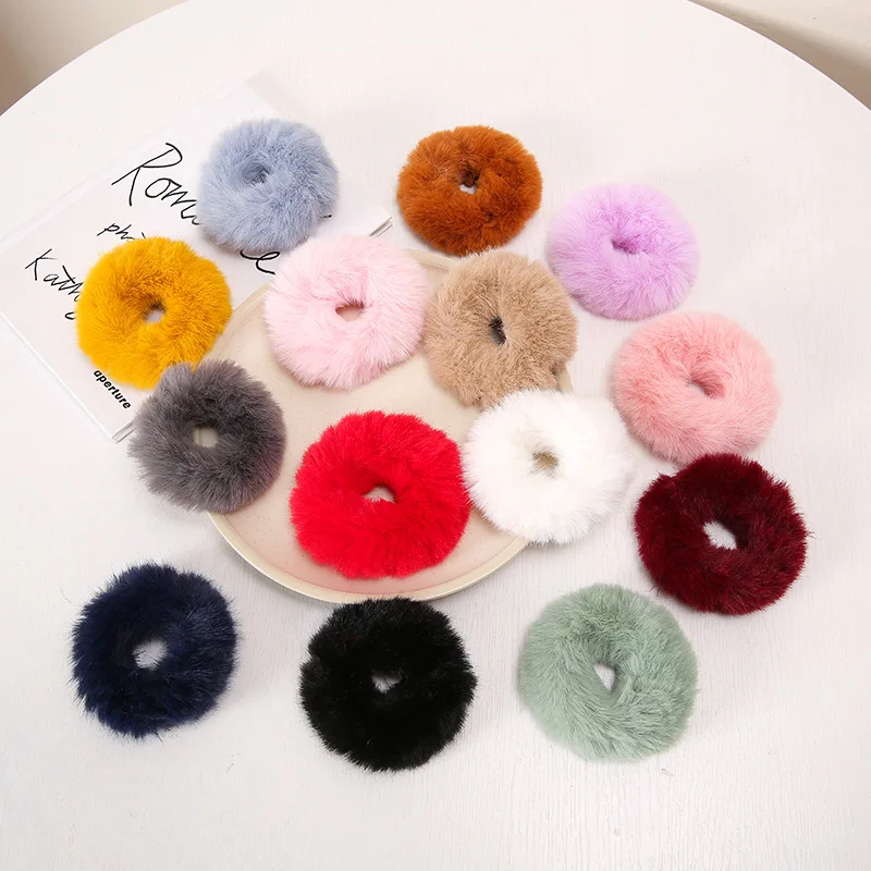 

Autumn and Winter Candy-Colored Plush Hair Ties Simple Imitation Rabbit Hair Colon Scrunchie Cute Student Rubber Bands Hair Rope