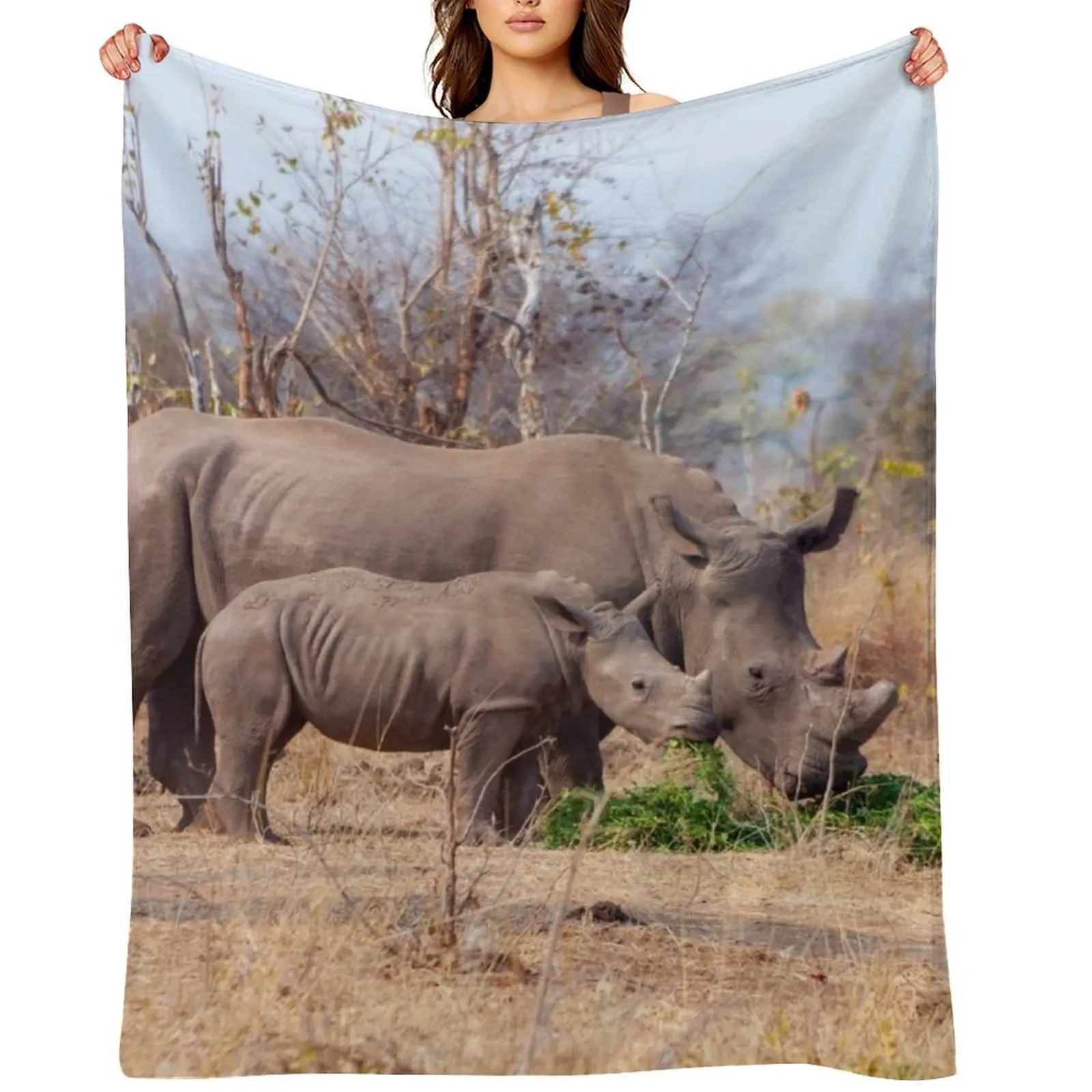 

Rhino Mom and Baby Throw Blanket Personalized Gift sofa bed Soft Plush Plaid warm winter Blankets