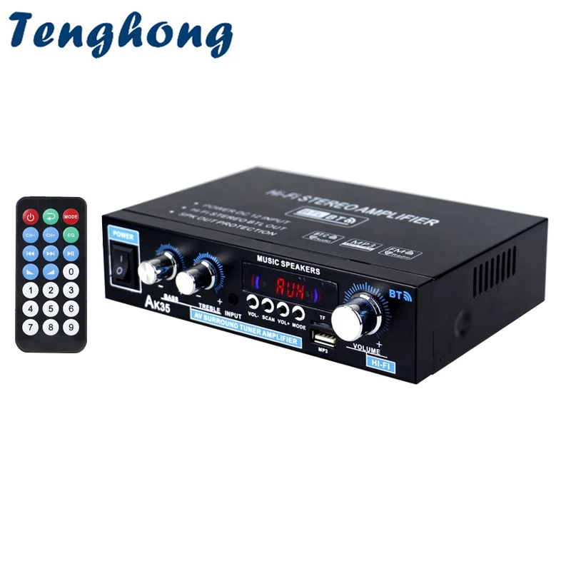 

Tenghong 1 шт. AK35 домашний усилитель мощности 2-канальный Bluetooth 5,0 30 Вт * 2 HIFI цифровой стереозвуковой усилитель Поддержка FM USB SD микрофон
