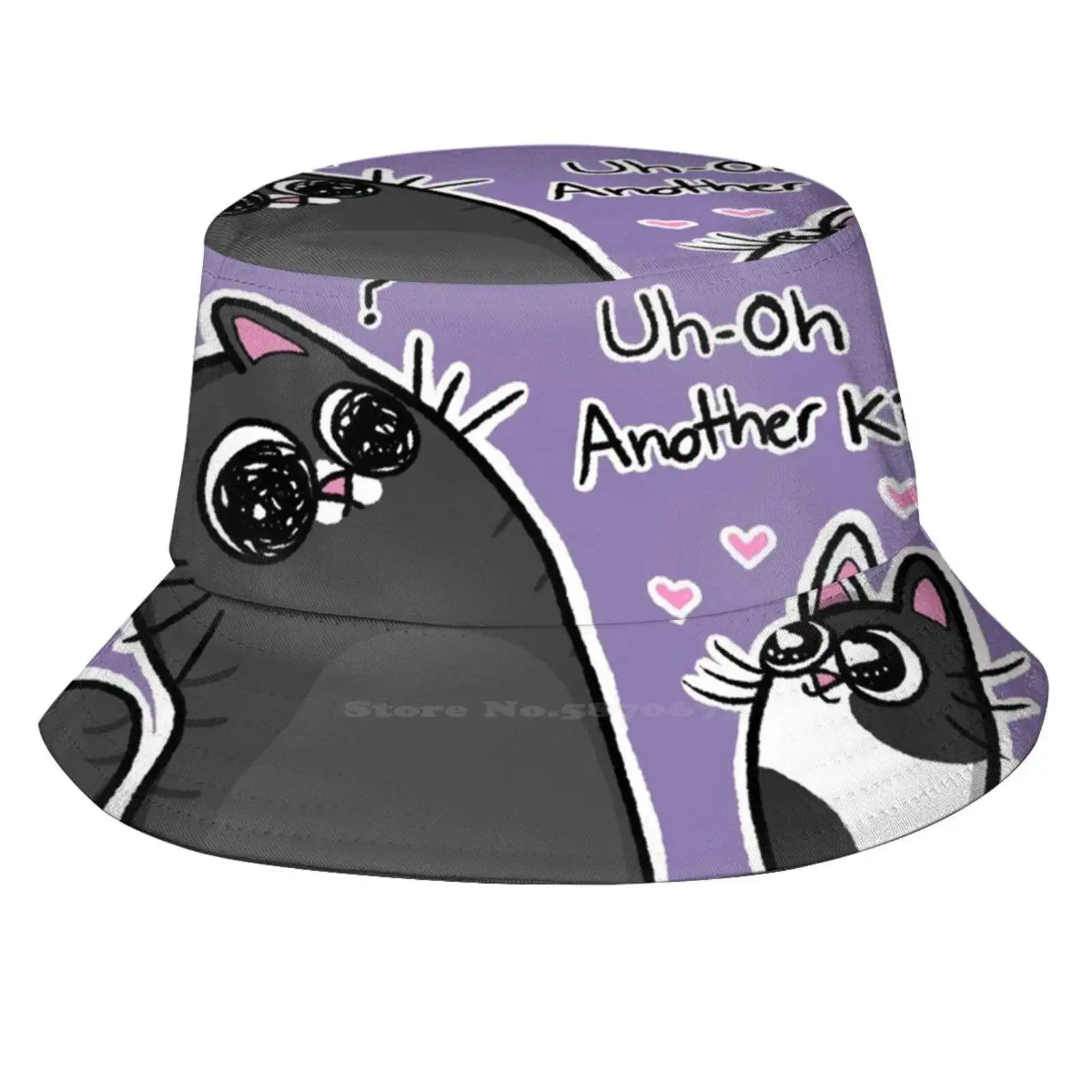 Uh - Oh Another Kitty Korean Caps Funny Beach Bucket Hats Kitty Black Cat Grey Cat Cat Eyes Cat Lovers Cat Mom Cat Dad Kitten