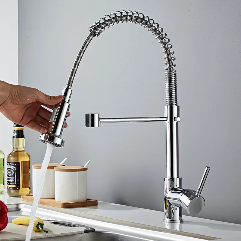 Universal Rotatable Tap Extender Swivel Extension Spring Pull Out Pull Down Sprayer Kitchen Faucet For Sink