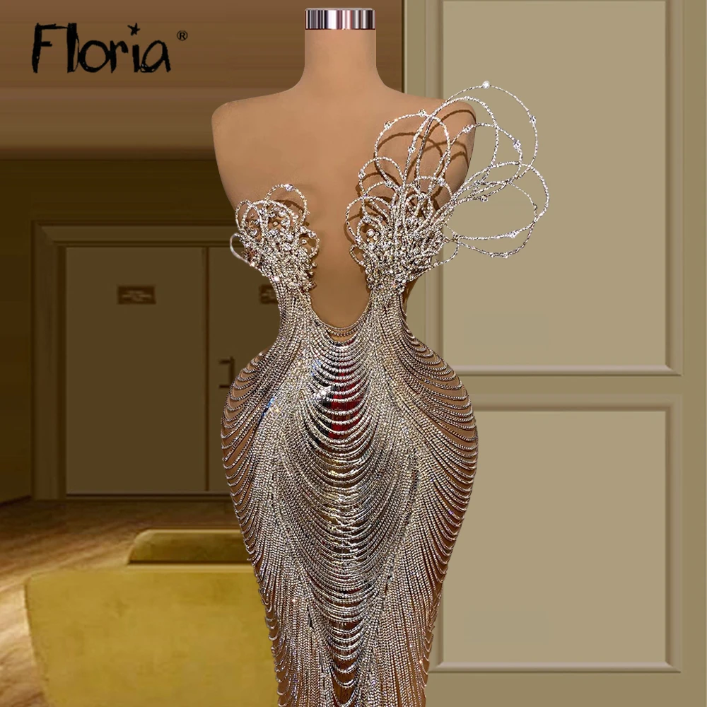 Floria Fashion Strapless Mermaid Luxe Diamanten Kwastje Avondjurk Voor 2023 Pegant Formele Prom Partij Jassen Custom Made