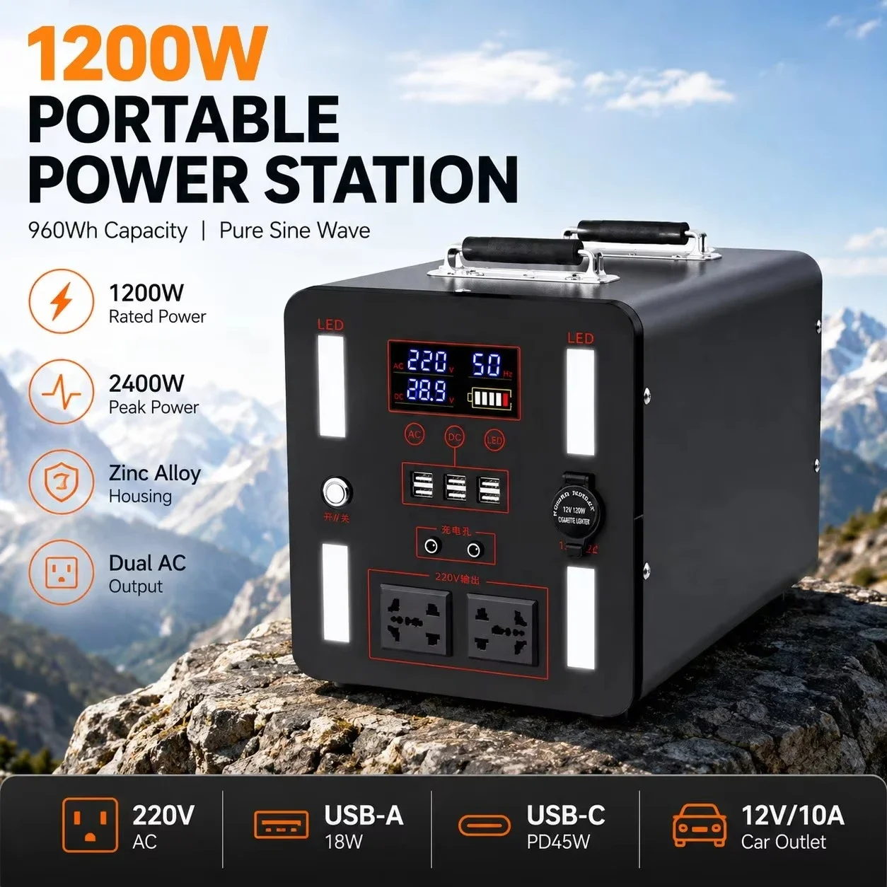 RR Professional 1200W Portable Power Bank Station 960Wh with AC Outlets USB a USB C for Home and Outdoor Use K1