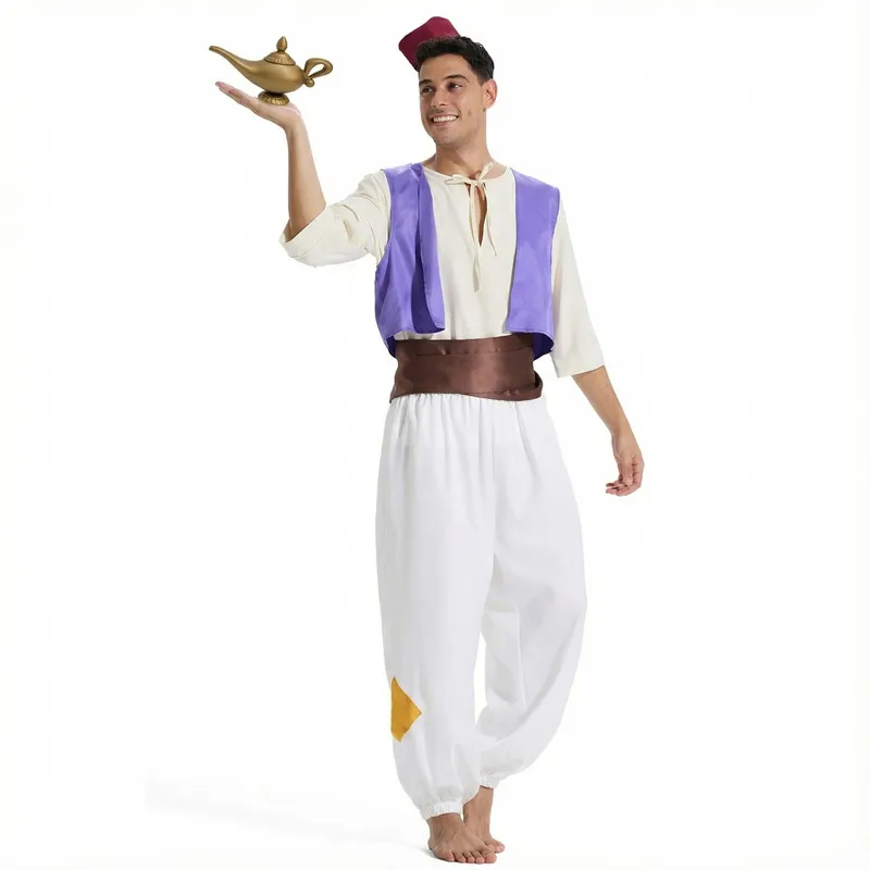 Image of Herren Aladdin Prinz Kostüm Fantasy-Filmfigur Outfit Halloween Cosplay Set Hut Magische Lampe Requisite Party-Auftritts-Kostüm