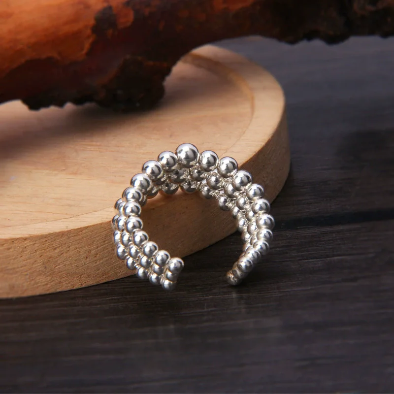 S925 sterling silver ring, simple round bead, C-shaped three-layer design  Design for Light Luxury  Fashion personality