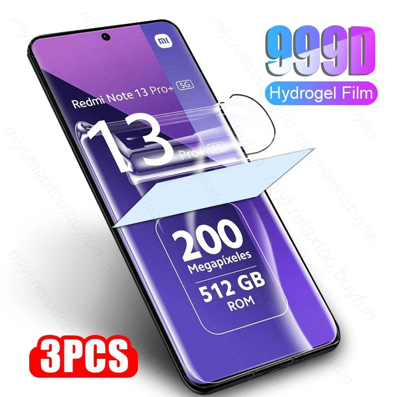 3PCS 999D Curved Soft Hydrogel Film For Xiaomi Redmi Note 13 Pro Plus 5G Screen Protector Not Glass Redmy Note13 Pro+ ProPlus 5G