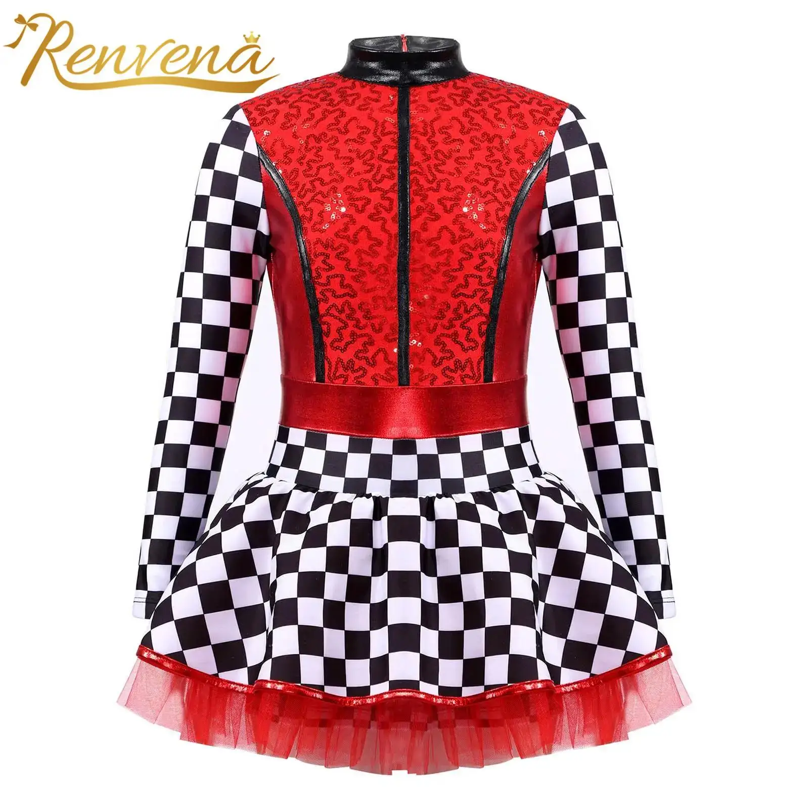 Kids Girls Race Car Driver Costume Children Sequins Tutu Leotards Dress Halloween Roleplay Racer Carnival Party Clothes