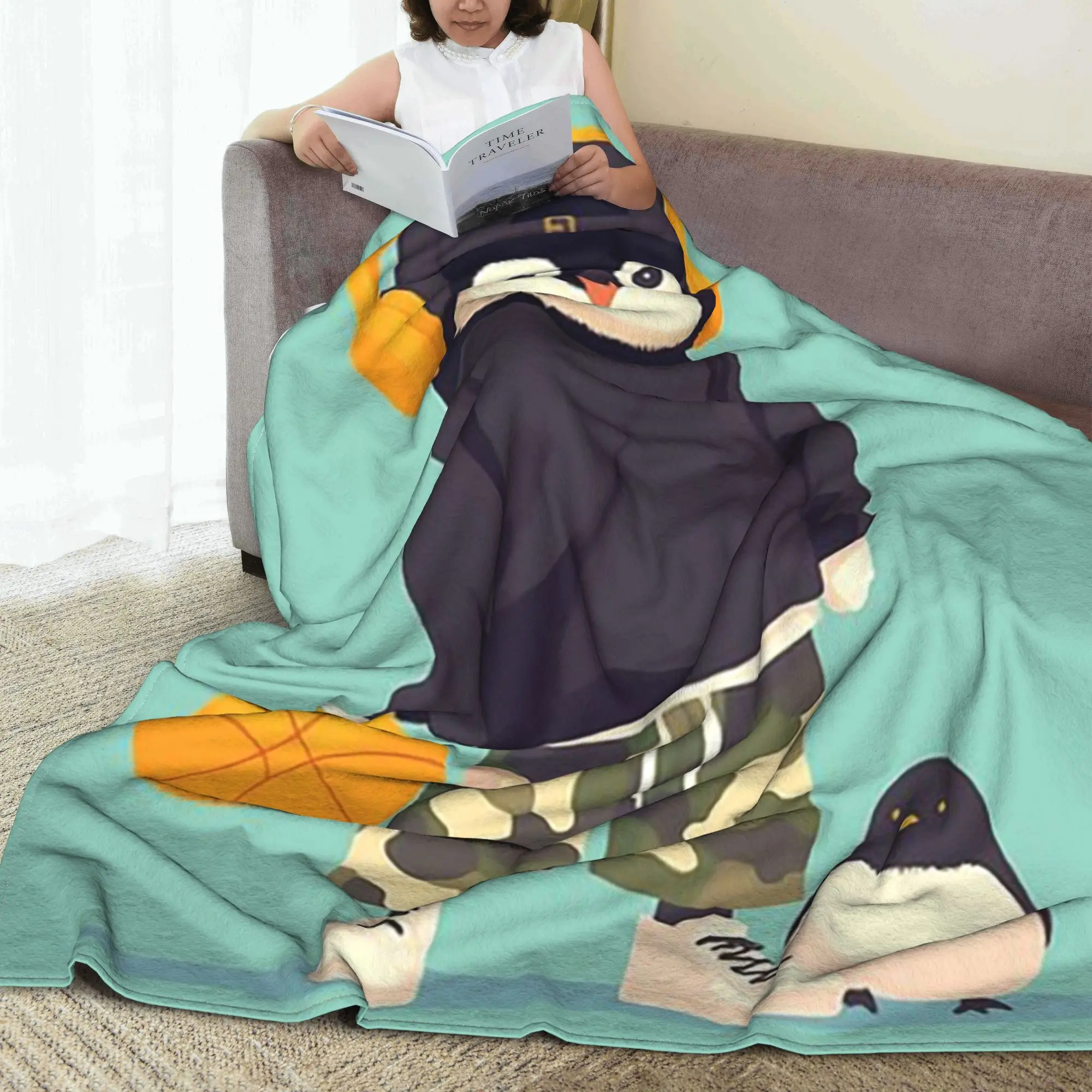 Cool penguin duo in streetwear with basketball kawaii urban vibes Blankets Flannel Sofa Throw Blanket for Couch Bedding Travel