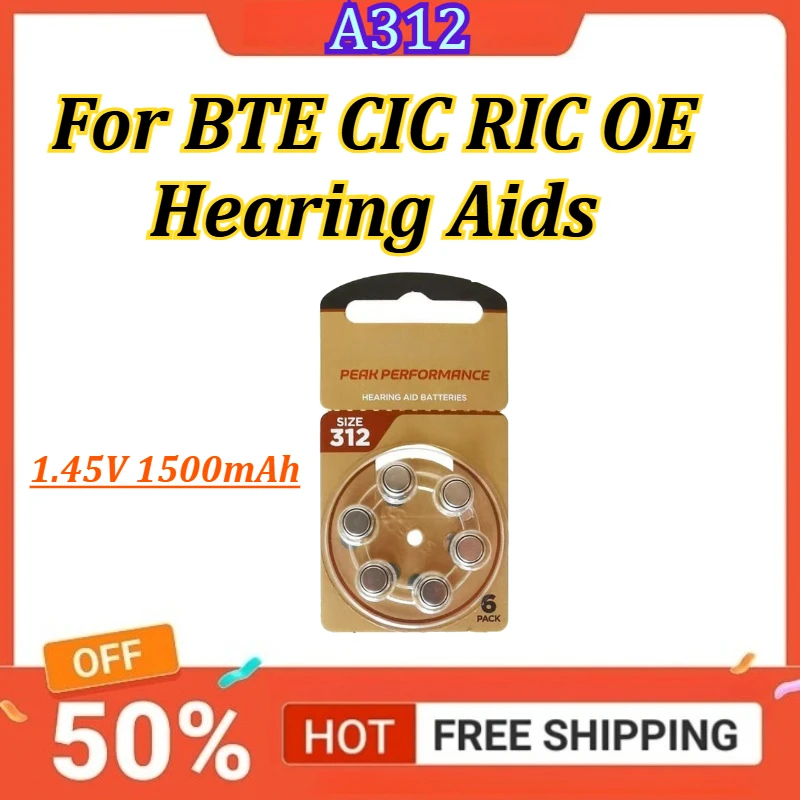 

60pcs 1.45V 1500mAh Extra Performance Hearing Aid Batteries A312 312A ZA312 312 PR41 Battery For BTE CIC RIC OE Hearing Aids