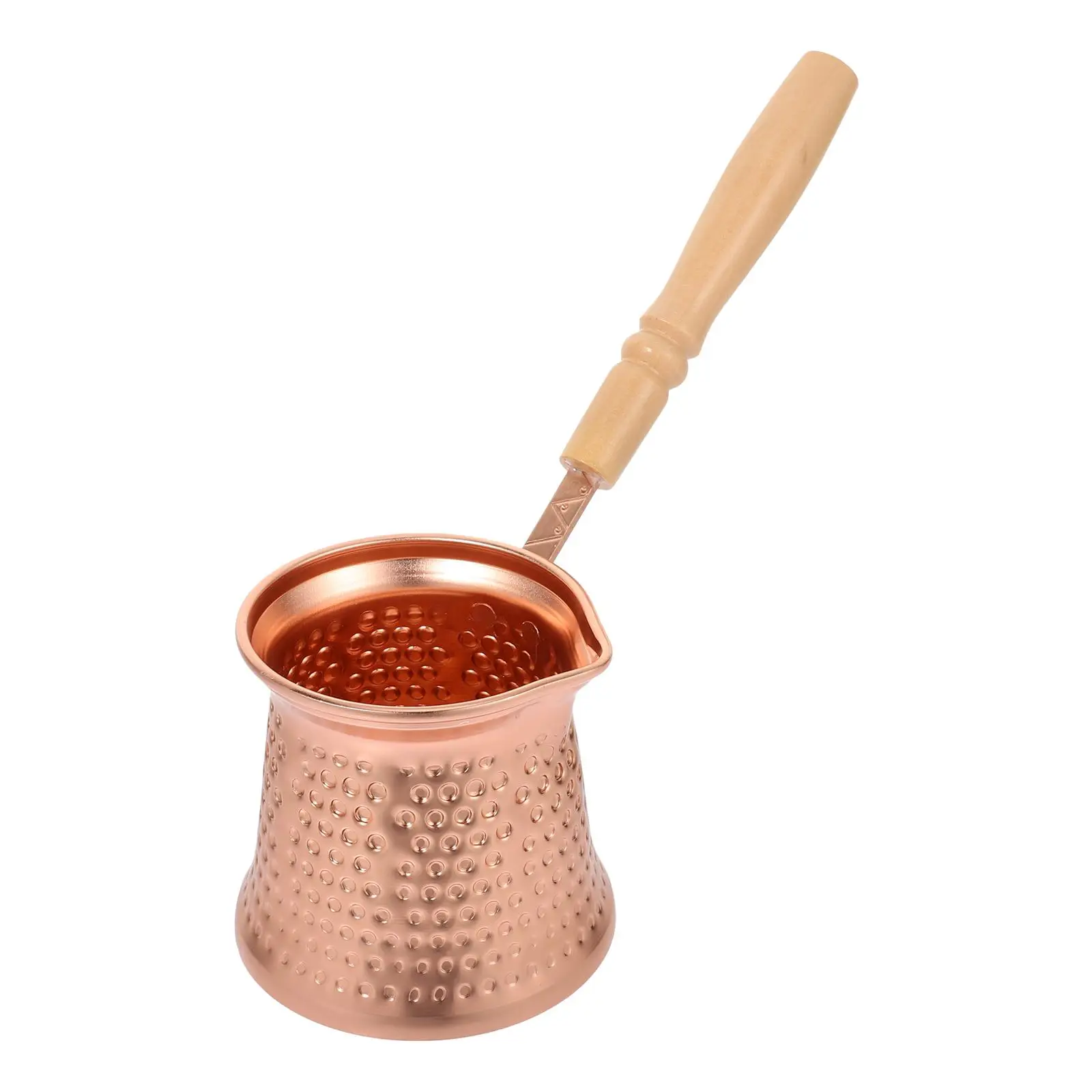

Copper Alloy Coffee Pot Metal Beverage Soup Small Espresso Turkish Ibrik Stovetop Milk Steamer Wooden Handle Anti Scald Easy