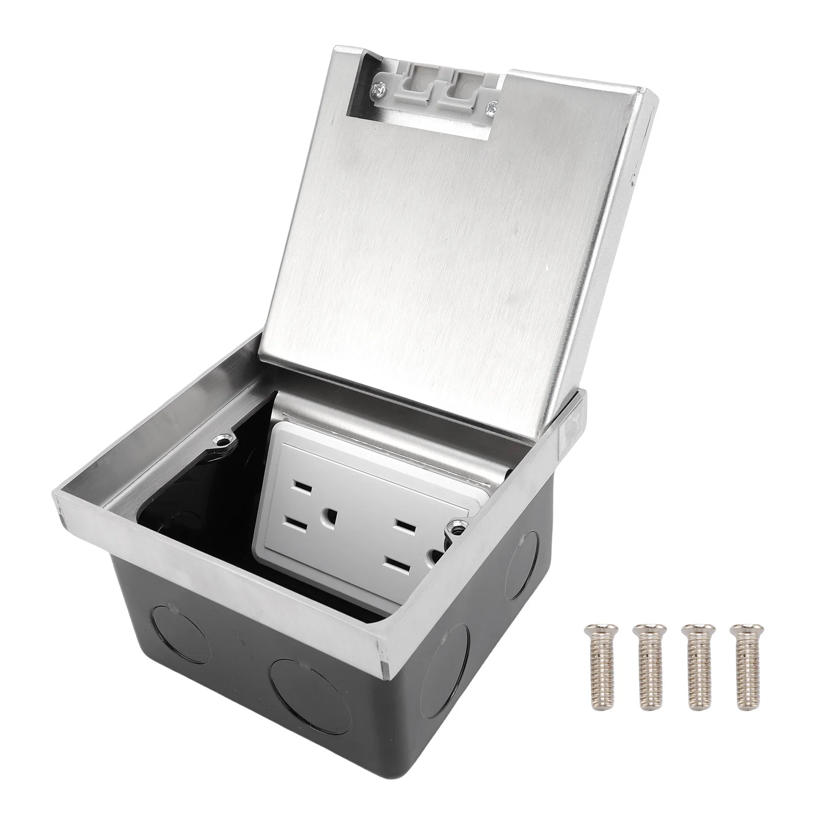 Recessed Floor Electrical Outlet Kit Compact Stainless Steel and PC Floor Receptacle Outlet Dusts Proof with Screws for Carpet