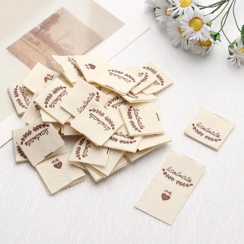 50PCS Handmade With Love Cloth Garment Labels Cartoon Pattern Sheep Scissors Heart Shape Clothing Tags Sewing Accessories