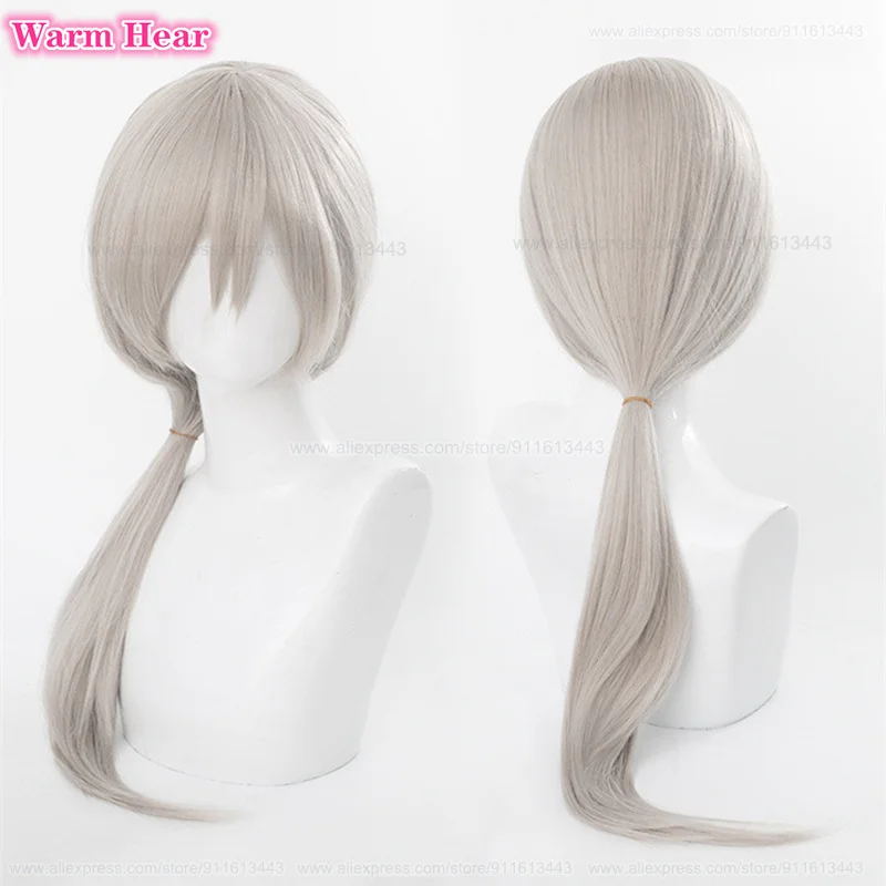 In Stock Anime Quanxi Synthetic Wig 70cm Long Silver Gray Ponytail Cosplay Wig With Eye Mask Heat Resistant Hair Party 2024 Wigs