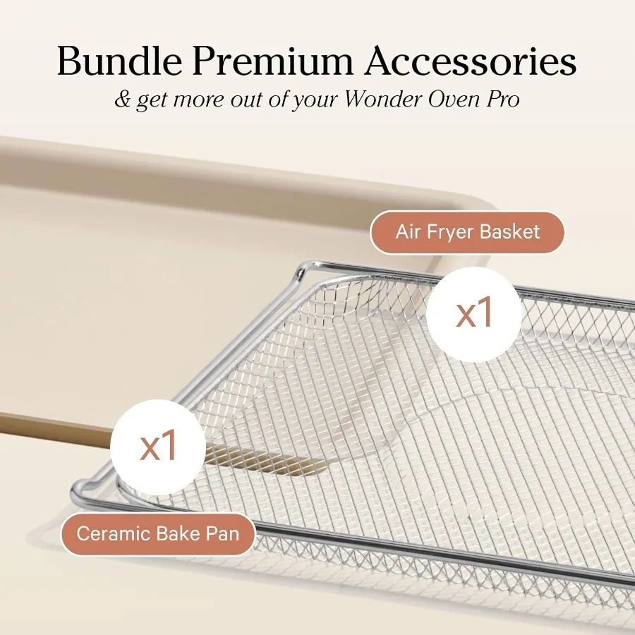 2-Piece Wonder Oven Pro Essentials Kit: Ceramic Nonstick Bake Pan + Open-Mesh Air Fry Basket for Crispier Cooking & Doubled Capacity