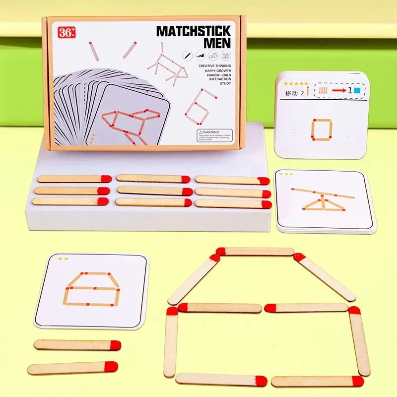1 PCS Children\'s Wooden Match Game Stick Geometric Logic Thinking Primary School Teaching AIDS Kindergarten Educational Toys