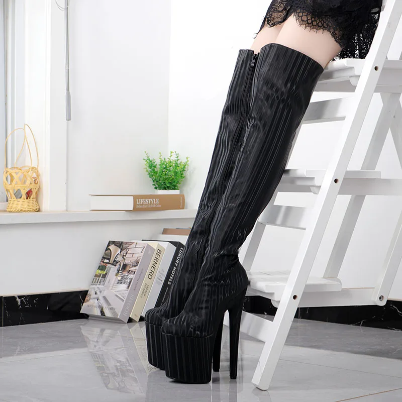 20cm Stiletto Heels 8-Inch Platform Cross Dressing Over-The-Knee Boots for Pole Dance Exotic Sexy Fetish Punk Style Shoes