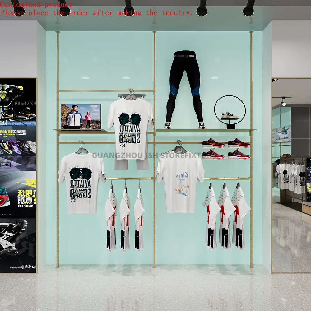

Sport Equipment Display Rack Retail Shoes Store Interior Design Display Stand Sport Wear Shelves Layout Hardware Custom