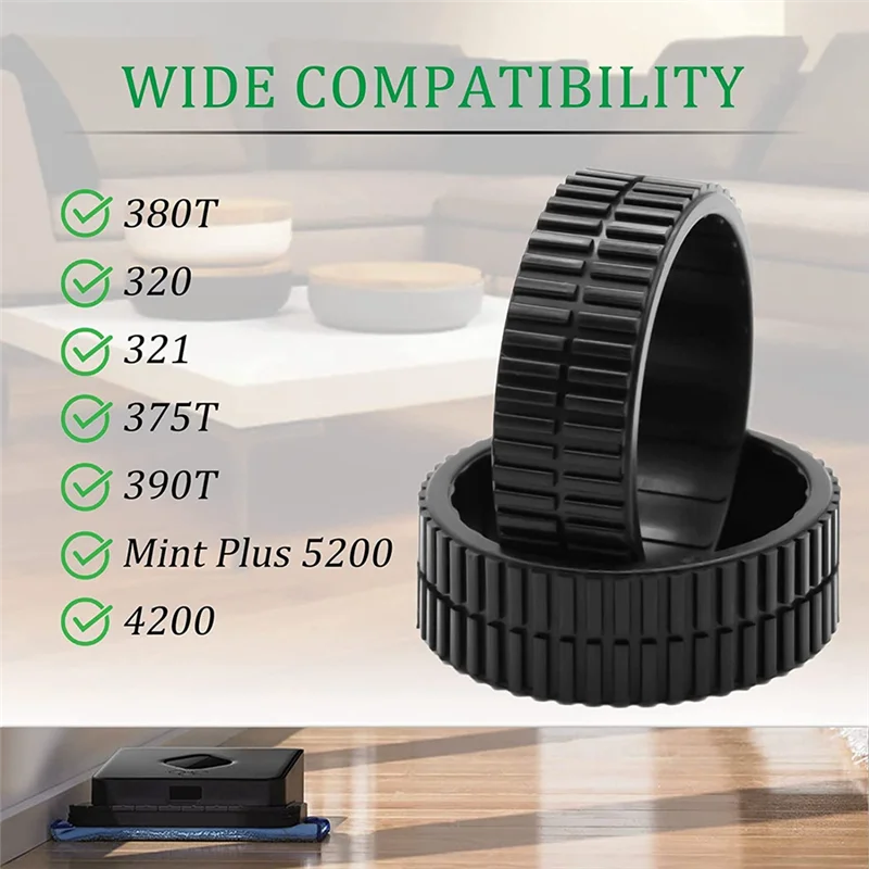 2 Pcs Non-Slip Wheel Tires for 380 380T 320 Mint5200 Robot Vacuum Cleaner Replacement Parts