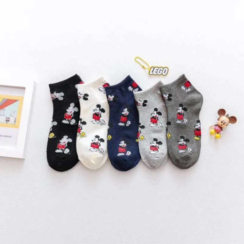 

5 Pairs Disney Mickey Mouse Cotton Socks Cartoon Mickey Mouse Casual Breathable Socks Spring Autumn Student Sports Short Socks