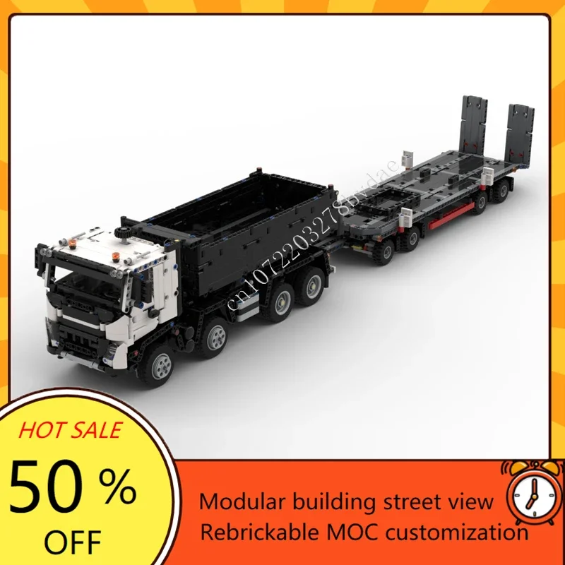 

Конструктор 2057 деталей: Технический гоночный FMX-грузовик с прицепом, модель автомобиля, строительные блоки, креативный подарок на Рождество для мальчиков