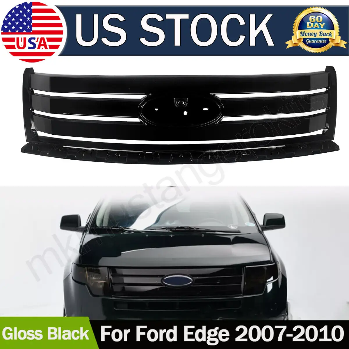 SAIQINGSP Gloss Black Front Bumper Upper Grille Assembly For 2007 2008 2009 2010 Ford Edge Car Accessories Tools