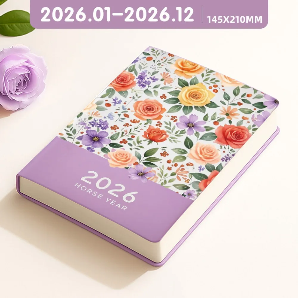 Portable A5 2026 Agenda Book Floral Pattern To Do List Schedule Book Planner Reminder Daily Planner Office Supplies