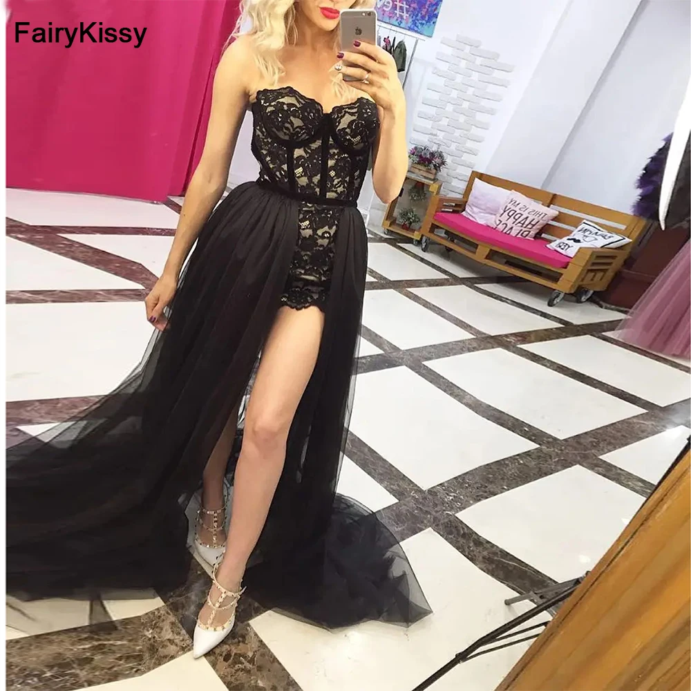 

FairyKissy Prom Dresses Plus Size Short Black Evening Formal 2025 Vestido Longo Festa Vestidos De Gala Robe De Soiree