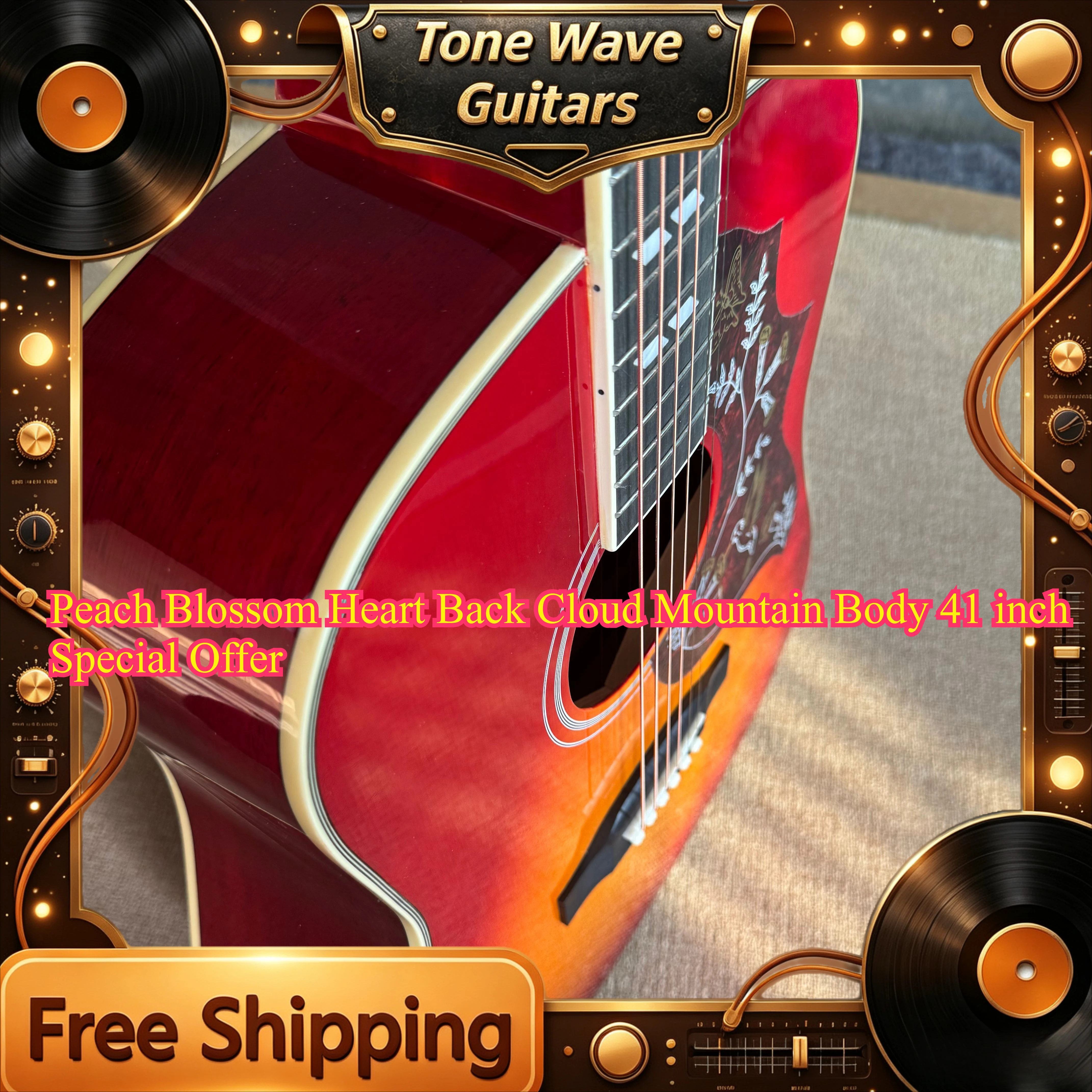 Hot Acoustic Guitar Bird Peach Blossom Heart Back Cloud Mountain Body 41 Inch Special Offer Fixed Bridge Free Shipping