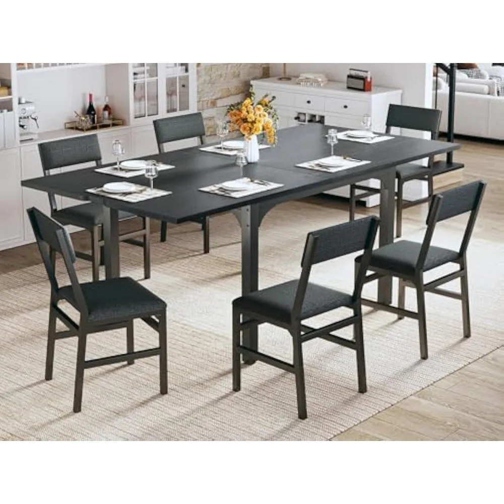 

7-Piece Dining Table Set for 4-6, Extendable Kitchen Table Cushion Chairs Set of 6 with 6 Chairs, Rectangle Dining Table with Me