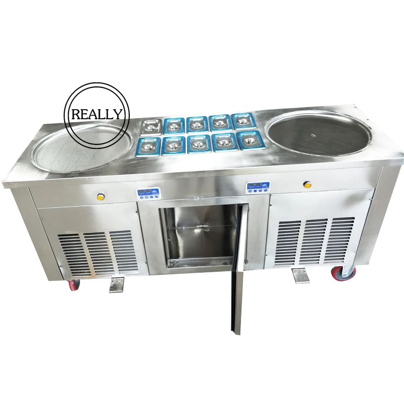 

Double Round Pan With Fridge Cooling Tanks Fried Ice Cream Machine with Digital Meter Durable Fry Ice Cream Machine Thailand