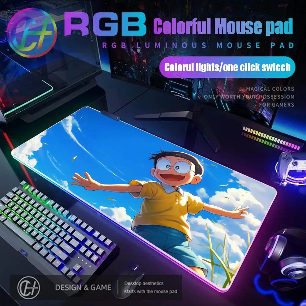 HYBXAXC Gaming Mouse Pad Anime D-Doraemon RGB Mouse Pad Desk Mat HD Gamer Large LED Light XXL 800x400x3mm Desk Mat