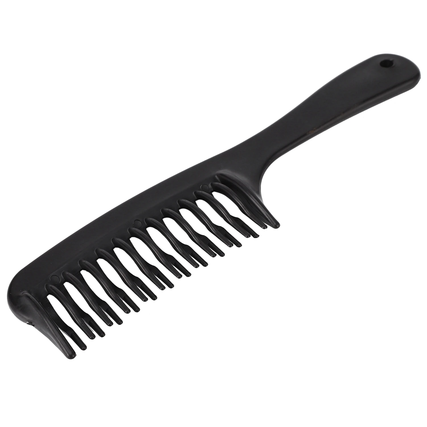 Peine de champú para desenredar dientes de doble fila negro con mango para cabello húmedo y rizado largo