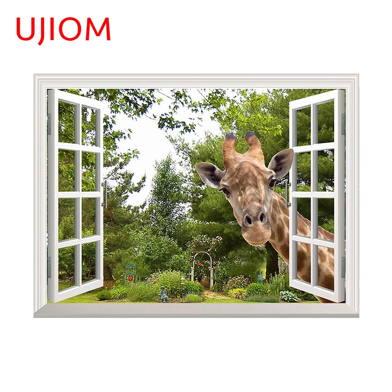 UJIOM 13cm X 9.7cm Window Giraffe Interesting Wall Stickers Graphics Refrigerator Toilet House Scratch Proof Amusing Vinyl Decal