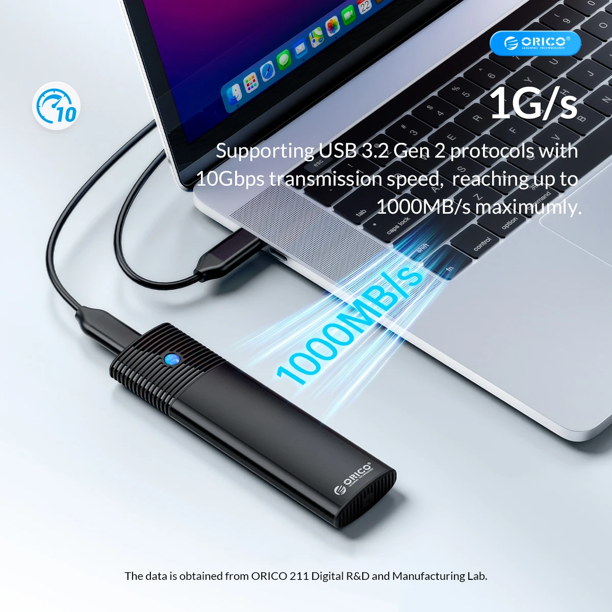 ORICO NVMe 10Gbps SSD Case Disk Tool Free M2 PCIe  Enclosure M.2 Mobile Box Built-in Metal Heat Sink External for NVMe SSD