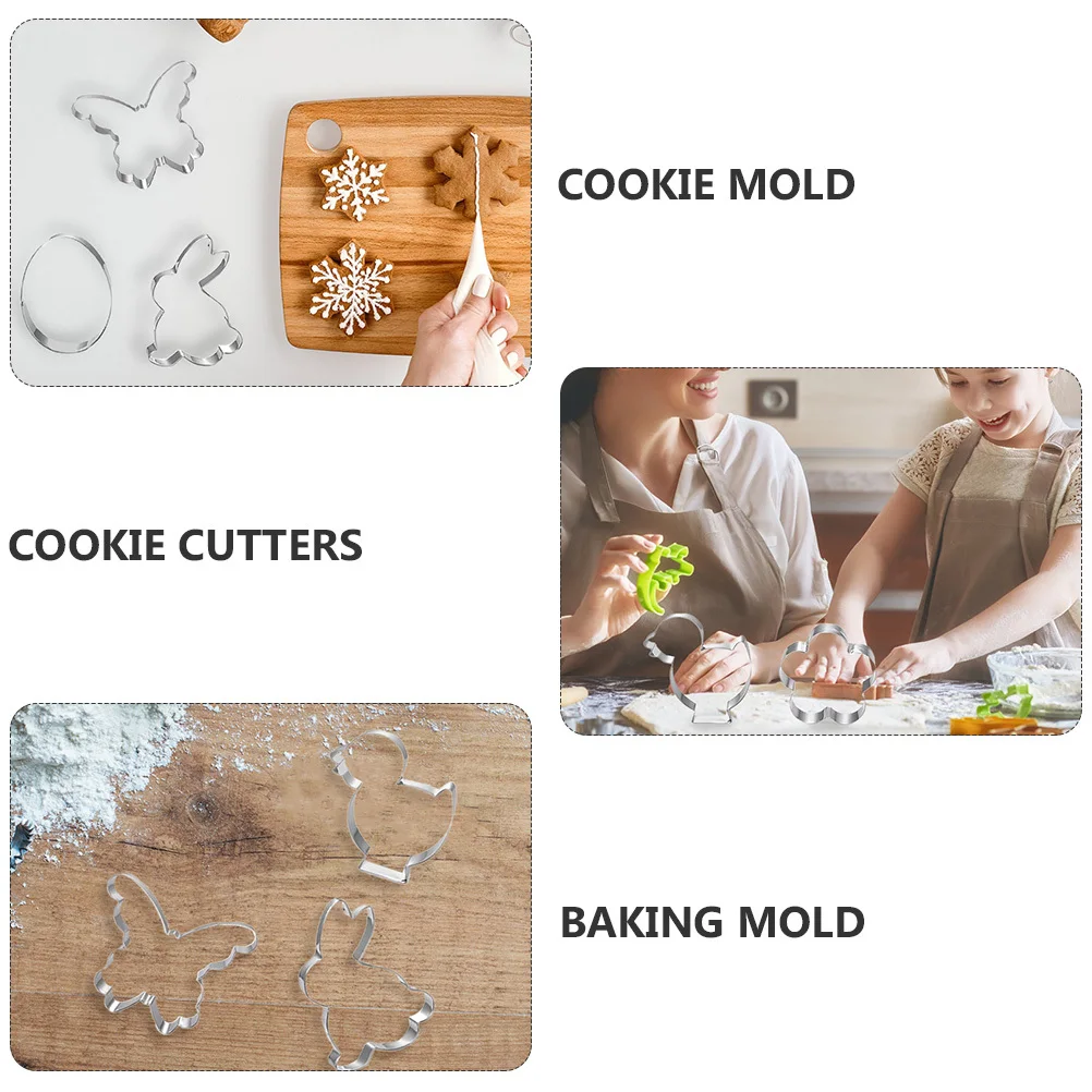

8pcs Stainless Steel Cookie Mold Set Easter Baking Tool For Cookies Chocolate Diy Dessert Craft Kids Cooking Silver