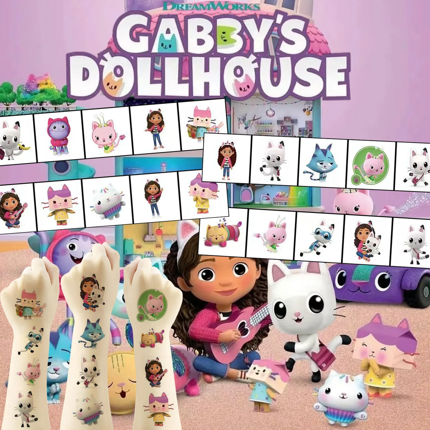 

20 шт./набор, новые временные тату-наклейки с мультяшными котами из «Домика Гэбби», кавайные аниме-тату, водонепроницаемые, подарок для вечеринки