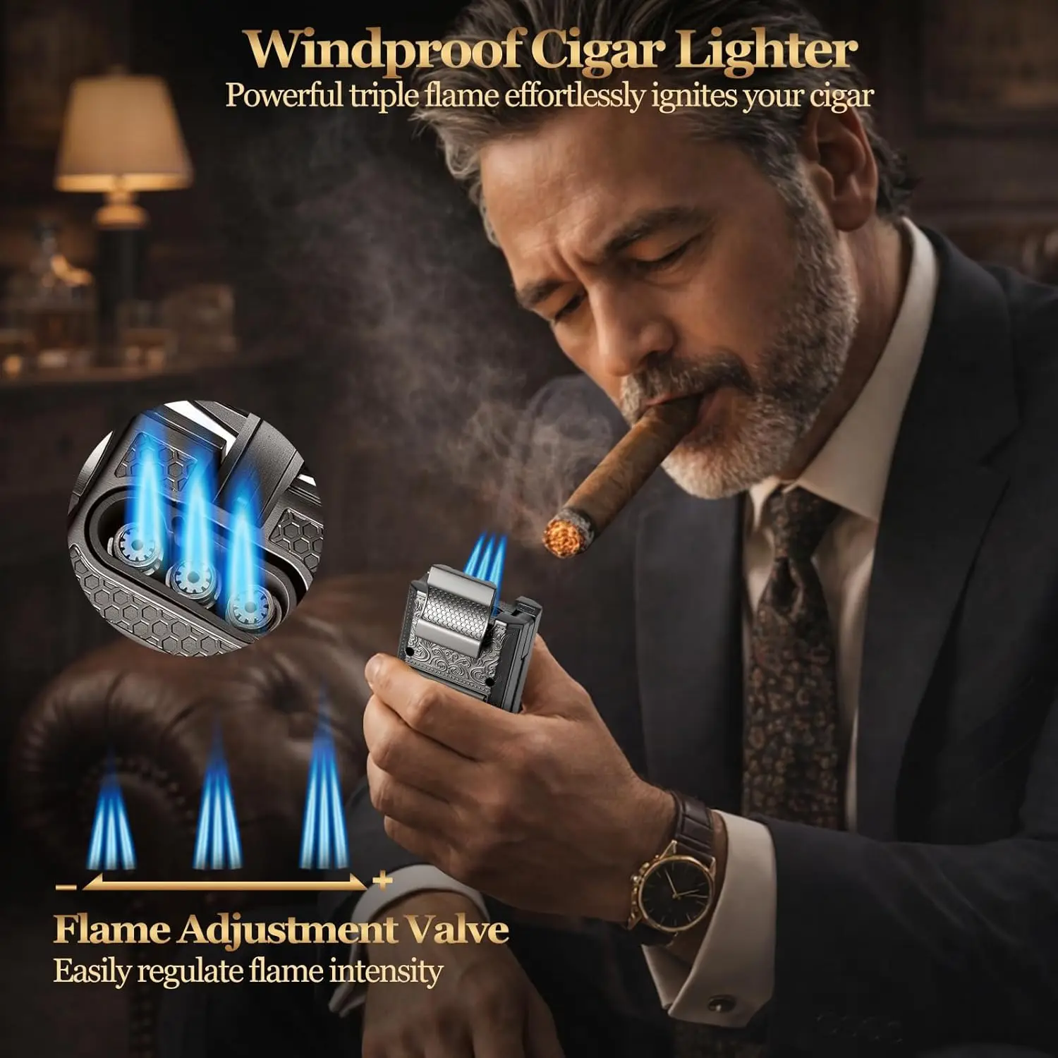 refillable butane cigarette lighter Visol Retro Torch Triple Flame Gas Lighter, Built-in Cutter, Detachable Poker and Windproof Adjustable Flame Lighter this tabletop cigar lighter is the ultimate gift for cigar lovers XIFEI 4 Jet Flame Torch