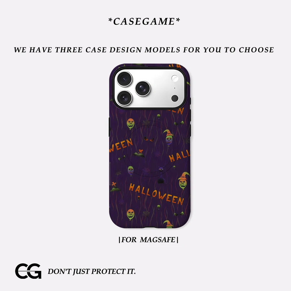 

Чехол для iPhone 17 16 15 14 13 Pro Max Plus с забавным рисунком на Хэллоуин, фиолетовый, магнитный, однослойный/двухслойный, прочный
